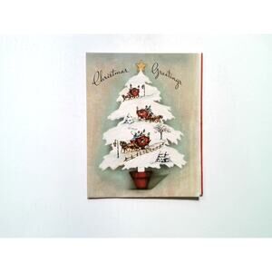Vintage Christmas Greetings Card Made in USA Holiday Tree Design